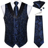 Men's 5 Pcs Formal Silk Waistcoat Tie Sets - Navy Blue - 7912 - 5 PCS - Vest Set - XXXL - Silk - image 21