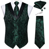 Men's 5 Pcs Formal Silk Waistcoat Tie Sets - Emerald Green - 7913: 5 PCS - Vest Set - XXXL - Silk - image 23