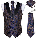 Men's 5 Pcs Formal Silk Waistcoat Tie Sets - Gold - 7023 - 5 PCS - Vest Set - XXXL - Silk - image 31