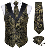 Men's 5 Pcs Formal Silk Waistcoat Tie Sets - Gold - 7023 - 5 PCS - Vest Set - XXXL - Silk - image 8