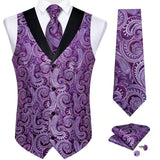 Men's 5 Pcs Formal Silk Waistcoat Tie Sets - Purple - 1493 - 5 PCS - Vest Set - XXXL - Silk - image 5