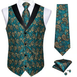 Men's 5 Pcs Formal Silk Waistcoat Tie Sets - Green - 013 - 5 PCS - Vest Set - XXXL - Silk - image 3