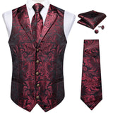 Men's 4 Pcs Silk Slim Fashion Waistcoat Sets - Burgundy - Style 1 / 4Pcs Set - MJ-0051 - XXXL - Silk - image 29