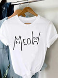 Women's Cute Meow Cat Printed T-Shirt - White - Meow Shirt - 5XL - Polyester - image 3
