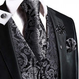 Men's 5 Pcs Fashion Silk Waistcoat Tie Sets - Black - MJ-0011-0055 - 3XL - Silk/Rayon/Polyester - image 21