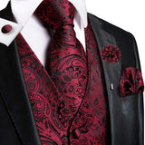 Men's 5 Pcs Fashion Silk Waistcoat Tie Sets - Burgundy - MJ-0024-0056 - 3XL - Silk/Rayon/Polyester - image 3