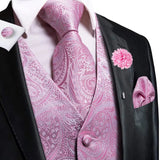 Men's 4 Pcs Pink Paisley Silk Tie Vest Set - Pink - 4pc Tie Set - MJ-3047 - 3XL - Silk - image 7