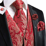 Men's 5 Pcs Fashion Silk Waistcoat Tie Sets - Red/Gold - MJ-0035-0122 - 3XL - Silk/Rayon/Polyester - image 12