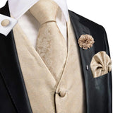 Men's 5 Pcs Floral Wedding Vest Tie Set - Beige - 5Pcs Set - MJ-0036-0088 - XXXL - Silk - image 3