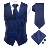 Men's 4 Pcs Silk Slim Fashion Waistcoat Sets - Navy Blue - Style 1 / 4Pcs Set - MJ-0052 - XXXL - Silk - image 11