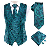 Men's 4 Pcs Silk Slim Fashion Waistcoat Sets - Green - Style 1 / 4Pcs Set - MJ-0053 - XXXL - Silk - image 12