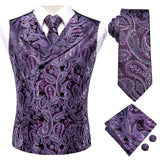 Men's 4 Pcs Silk Slim Fashion Waistcoat Sets - Purple - Style 2 / 4Pcs Set - MJ-0054 - XXXL - Silk - image 14
