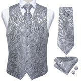 Men's 4 Pcs Luxury Silver Vest Tie Set - Silver -4Pcs Set -M-0103 - XXXL - Silk - image 10