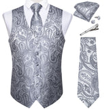 Men's 5 Pcs Classic Silk Paisley Tie Vest Set - Silver Gray - 5pc Tie Set - MJ-0103 - 3XL - Silk - image 1