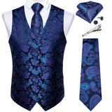 Men's 5 Pcs Classic Silk Paisley Tie Vest Set - Blue/Purple - 5pc Tie Set - MJ-0104 - 3XL - Silk - image 10