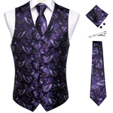 Men's 5 Pcs Classic Silk Paisley Tie Vest Set - Purple - 5pc Tie Set - MJ-0105 O - 3XL - Silk - image 20