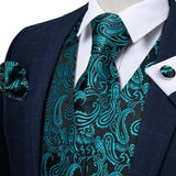 Men's 4 Pcs Luxury Teal Blue Tie Vest Set - Teal Blue - 4pc Tie Set - MJ-0107 - 3XL - Silk - image 18