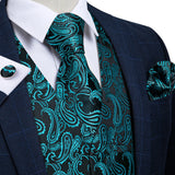 Men's 4 Pcs Luxury Teal Blue Tie Vest Set - Teal Blue - 4pc Tie Set - MJ-0107 - 3XL - Silk - image 3