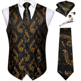 Men's 5 Pcs Classic Silk Paisley Tie Vest Set - Silver Gray - 5pc Tie Set - MJ-0103 - 3XL - Silk - image 19