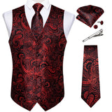 Men's 5 Pcs Classic Silk Paisley Tie Vest Set - Red - 4pc Tie Set - MJ-0127 - 3XL - Silk - image 7