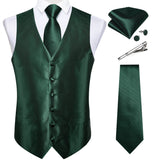 Men's 5 Pcs Classic Silk Paisley Tie Vest Set - Green - 5pc Tie Set - MJ-0128 - 3XL - Silk - image 14