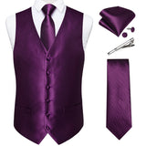 Men's 5 Pcs Classic Silk Paisley Tie Vest Set - Purple - 5pc Tie Set - MJ-0129 - 3XL - Silk - image 18