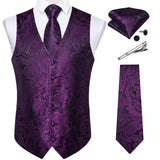 Men's 5 Pcs Classic Silk Paisley Tie Vest Set - Silver Gray - 5pc Tie Set - MJ-0103 - 3XL - Silk - image 17