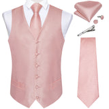 Men's 5 Pcs Classic Silk Paisley Tie Vest Set - Pink - 4 - 5pc Tie Set - MJ-0131 - 3XL - Silk - image 25