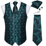 Men's 5 Pcs Classic Silk Paisley Tie Vest Set - Green - 5pc Tie Set - MJ-0132 O - 3XL - Silk - image 13