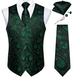 Men's 5 Pcs Classic Silk Paisley Tie Vest Set - Green - 5pc Tie Set - MJ-0136 - 3XL - Silk - image 16