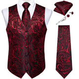 Men's 5 Pcs Classic Silk Paisley Tie Vest Set - Red - 4pc Tie Set - MJ-0145 - 3XL - Silk - image 9