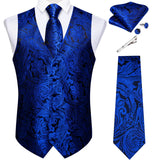 Men's 5 Pcs Classic Silk Paisley Tie Vest Set - Blue - 5pc Tie Set - MJ-0146 - 3XL - Silk - image 12