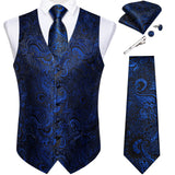 Men's 5 Pcs Classic Silk Paisley Tie Vest Set - Blue - 5pc Tie Set - MJ-0147 - 3XL - Silk - image 11