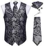 Men's 4 Pcs Classic Paisley Tie Vest Set - Black - 4pc Tie Set - MJTZ0148 - 3XL - Silk - image 13