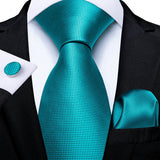 Men's 3 Pcs Formal Silk Teal Tie Sets - Teal - MJ-0221 - One Size - Silk - image 1