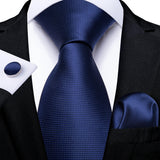 Men's 3 Pcs Formal Silk Teal Tie Sets - Navy Blue - MJ-0326 - O - One Size - Silk - image 9