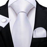 Men's 3 Pcs Formal White Silver Tie Sets - White - MJ-0341 - One Size - Silk - image 4