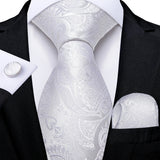 Men's 3 Pcs Formal White Silver Tie Sets - White - MJ-0393 - One Size - Silk - image 9