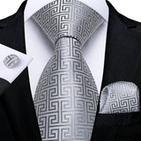 Men's 3 Pcs Formal White Silver Tie Sets - Silver Gray - MJ-0484 - One Size - Silk - image 1