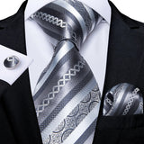Men's 3 Pcs Formal White Silver Tie Sets - Dark Gray - MJ-0589 - One Size - Silk - image 20