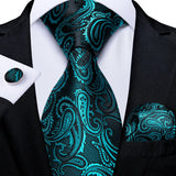 Men's 3 Pcs Formal Silk Teal Tie Sets - Teal  - MJ-1045 - One Size - Silk - image 4