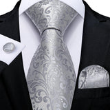 Men's 3 Pcs Formal White Silver Tie Sets - Silver Gray - MJ-1169 - One Size - Silk - image 16