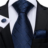 Men's 3 Pcs Formal Silk Teal Tie Sets - Navy Blue - MJ-1656 - One Size - Silk - image 7