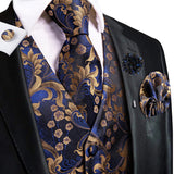 Men's 5 Pcs Luxury Formal Waistcoat Tie Set - Blue/Gold -5Pcs Set - MJ-3006-0079 - XXXL - Silk - image 3