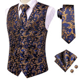 Men's 5 Pcs Luxury Formal Waistcoat Tie Set - Blue/Gold -5Pcs Set - MJ-3006-0079 - XXXL - Silk - image 7