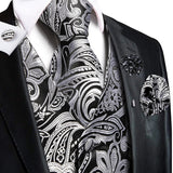 Men's 5 Pcs Fashion Silk Waistcoat Tie Sets - Black/White - MJ-3012-0055 - O - 3XL - Silk/Rayon/Polyester - image 14