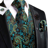Men's 5 Pcs Fashion Silk Waistcoat Tie Sets - Dark Green - MJ-3016-0091 - 3XL - Silk/Rayon/Polyester - image 23