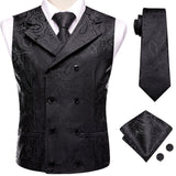 Men's 4 Pcs Black Paisley Tie Vest Sets - Black - Style 2/ 4pc Tie Set - MJ-3112 - 3XL - Silk - image 4