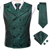 Men's 4 Pcs Silk Slim Fashion Waistcoat Sets - Dark Green - Style 2 / 4Pcs Set - MJ-3113 - XXXL - Silk - image 15