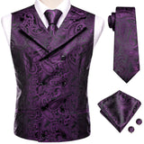 Men's 4 Pcs Black Paisley Tie Vest Sets - Purple - Style 2 / 4pc Tie Set - MJ-3117 - 3XL - Silk - image 6